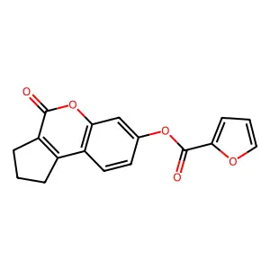 Furan-2-carboxylic acid 4-oxo-1,2,3,4-tetrahydro-cyclopenta[c]chromen-7-yl ester structure