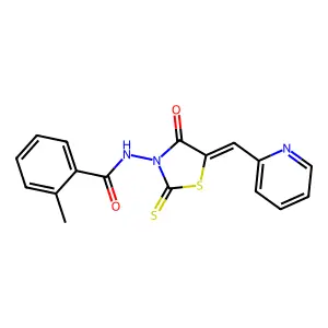 2-methyl-N-[(5Z)-4-oxo-5-(pyridin-2-ylmethylidene)-2-thioxo-1,3-thiazolidin-3-yl]benzamide structure