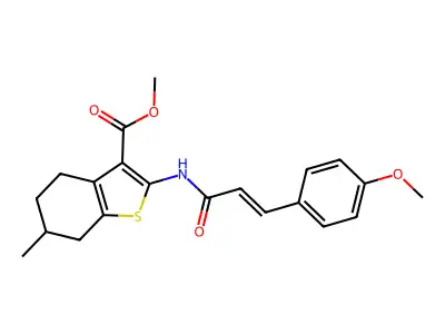 methyl 2-{[(2E)-3-(4-methoxyphenyl)prop-2-enoyl]amino}-6-methyl-4,5,6,7-tetrahydro-1-benzothiophene-3-carboxylate structure