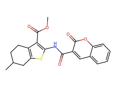 methyl 6-methyl-2-[(2-oxochromene-3-carbonyl)amino]-4,5,6,7-tetrahydro-1-benzothiophene-3-carboxylate structure
