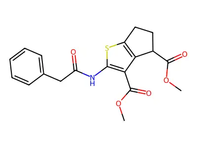 2-Phenylacetylamino-5,6-dihydro-4H-cyclopenta[b]thiophene-3,4-dicarboxylic acid structure