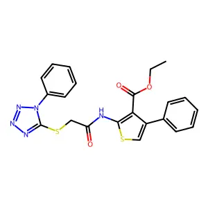 ethyl 4-phenyl-2-{2-[(1-phenyl-1H-1,2,3,4-tetrazol-5-yl)sulfanyl]acetamido}thiophene-3-carboxylate structure
