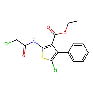 5-Chloro-2-(2-chloro-acetylamino)-4-phenyl-thiophene-3-carboxylic acid ethyl ester structure