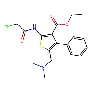 ETHYL 2-(2-CHLOROACETAMIDO)-5-[(DIMETHYLAMINO)METHYL]-4-PHENYLTHIOPHENE-3-CARBOXYLATE structure