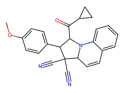 1-(cyclopropanecarbonyl)-2-(4-methoxyphenyl)-2,3a-dihydro-1H-pyrrolo[1,2-a]quinoline-3,3-dicarbonitrile structure