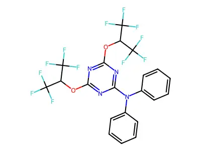 4,6-bis(1,1,1,3,3,3-hexafluoropropan-2-yloxy)-N,N-diphenyl-1,3,5-triazin-2-amine structure