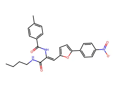 N-[1-(butylcarbamoyl)-2-[5-(4-nitrophenyl)-2-furyl]vinyl]-4-methyl-benzamide structure