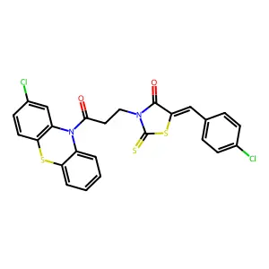 (5Z)-5-(4-chlorobenzylidene)-3-[3-(2-chloro-10H-phenothiazin-10-yl)-3-oxopropyl]-2-thioxo-1,3-thiazolidin-4-one structure
