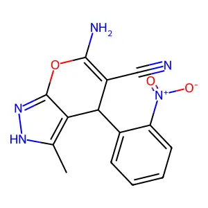 (4S)-6-amino-3-methyl-4-(2-nitrophenyl)-2,4-dihydropyrano[2,3-c]pyrazole-5-carbonitrile structure