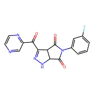 (3aS,6aS)-5-(3-fluorophenyl)-3-(pyrazine-2-carbonyl)-3a,6a-dihydro-1H-pyrrolo[3,4-c]pyrazole-4,6-dione structure