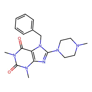 7-benzyl-1,3-dimethyl-8-(4-methylpiperazin-1-yl)-3,7-dihydro-1H-purine-2,6-dione structure