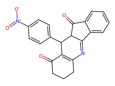 10-(4-nitrophenyl)-7,8,10,10a-tetrahydro-6H-indeno[1,2-b]quinoline-9,11-dione structure