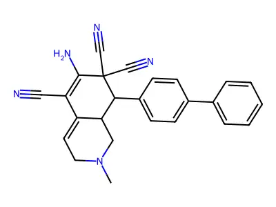 6-amino-2-methyl-8-(4-phenylphenyl)-1,3,8,8a-tetrahydroisoquinoline-5,7,7-tricarbonitrile structure