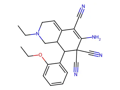 6-amino-8-(2-ethoxyphenyl)-2-ethyl-1,3,8,8a-tetrahydroisoquinoline-5,7,7-tricarbonitrile structure