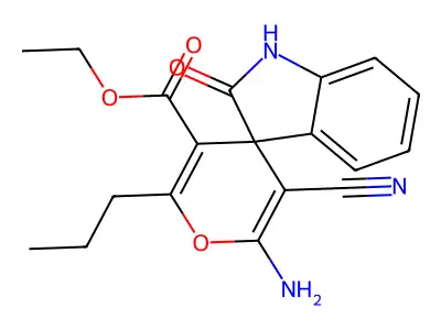 Ethyl 2'-amino-3'-cyano-2-oxo-6'-propylspiro[indoline-3,4'-pyran]-5'-carboxylate structure