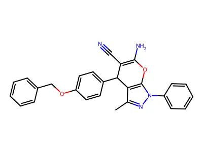 6-amino-4-[4-(benzyloxy)phenyl]-3-methyl-1-phenyl-1,4-dihydropyrano[2,3-c]pyrazole-5-carbonitrile structure
