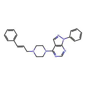 1-phenyl-4-[4-[(E)-3-phenylprop-2-enyl]piperazin-1-yl]pyrazolo[3,4-d]pyrimidine structure
