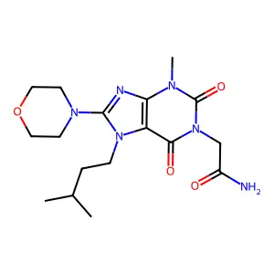 2-(7-isopentyl-3-methyl-8-morpholino-2,6-dioxo-2,3,6,7-tetrahydro-1H-purin-1-yl)acetamide structure