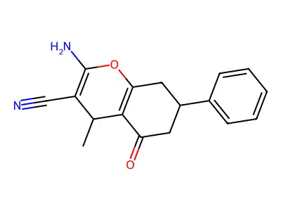 2-Amino-4-methyl-5-oxo-7-phenyl-5,6,7,8-tetrahydro-4H-chromene-3-carbonitrile structure