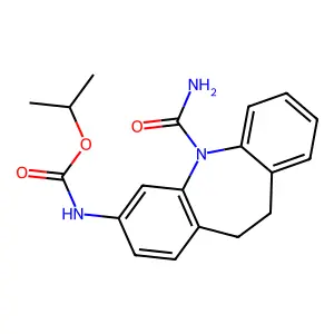 propan-2-yl N-(11-carbamoyl-5,6-dihydrobenzo[b][1]benzazepin-2-yl)carbamate structure