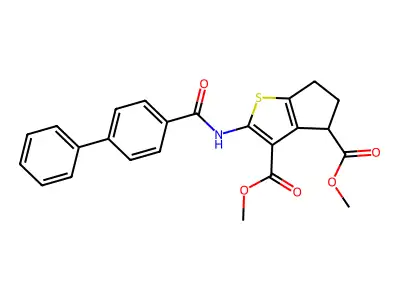 dimethyl 2-[(4-phenylbenzoyl)amino]-5,6-dihydro-4H-cyclopenta[b]thiophene-3,4-dicarboxylate structure