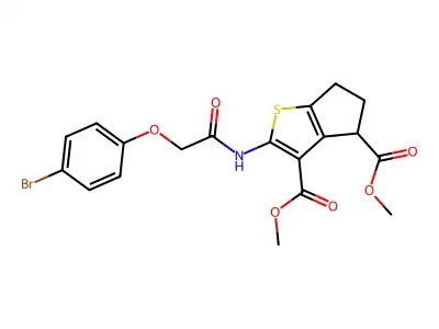 dimethyl 2-{[(4-bromophenoxy)acetyl]amino}-5,6-dihydro-4H-cyclopenta[b]thiophene-3,4-dicarboxylate structure