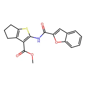 methyl 2-[(1-benzofuran-2-ylcarbonyl)amino]-5,6-dihydro-4H-cyclopenta[b]thiophene-3-carboxylate structure