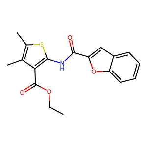 Ethyl 2-[(1-benzofuran-2-ylcarbonyl)amino]-4,5-dimethylthiophene-3-carboxylate structure