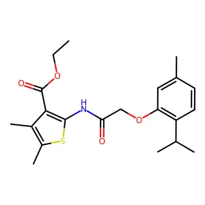 ethyl 2-{[(2-isopropyl-5-methylphenoxy)acetyl]amino}-4,5-dimethyl-3-thiophenecarboxylate structure