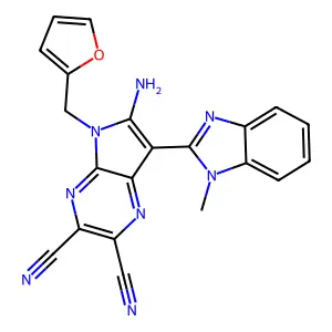 6-amino-5-(furan-2-ylmethyl)-7-(1-methyl-1H-benzimidazol-2-yl)-5H-pyrrolo[2,3-b]pyrazine-2,3-dicarbonitrile structure