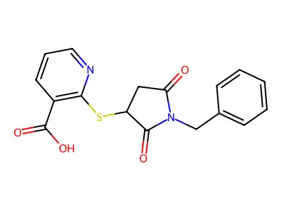 2-((1-Benzyl-2,5-dioxopyrrolidin-3-yl)thio)nicotinic acid structure