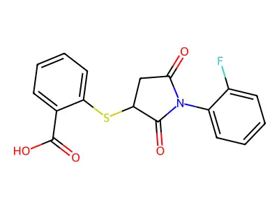 2-{[1-(2-Fluorophenyl)-2,5-dioxopyrrolidin-3-yl]sulfanyl}benzoic acid structure