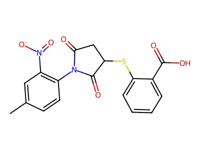 2-{[1-(4-Methyl-2-nitrophenyl)-2,5-dioxopyrrolidin-3-yl]sulfanyl}benzoic acid structure