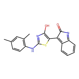 (3E)-3-{(2E)-2-[(2,4-dimethylphenyl)imino]-4-oxo-1,3-thiazolidin-5-ylidene}-1,3-dihydro-2H-indol-2-one structure