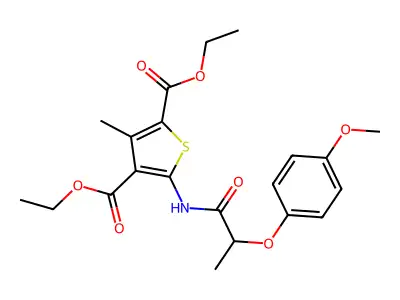 diethyl 5-{[2-(4-methoxyphenoxy)propanoyl]amino}-3-methylthiophene-2,4-dicarboxylate structure
