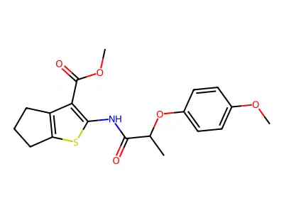 methyl 2-{[2-(4-methoxyphenoxy)propanoyl]amino}-5,6-dihydro-4H-cyclopenta[b]thiophene-3-carboxylate structure