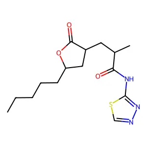 2-methyl-3-(2-oxo-5-pentyloxolan-3-yl)-N-(1,3,4-thiadiazol-2-yl)propanamide structure