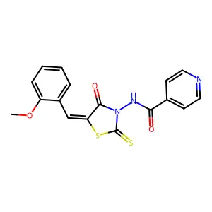 N-[(5Z)-5-(2-methoxybenzylidene)-4-oxo-2-thioxo-1,3-thiazolidin-3-yl]pyridine-4-carboxamide structure