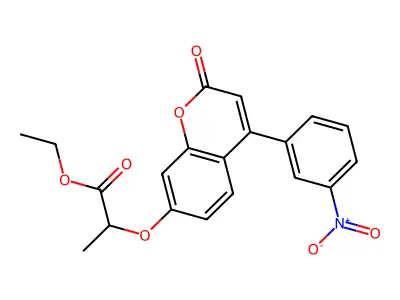 ethyl 2-((4-(3-nitrophenyl)-2-oxo-2H-chromen-7-yl)oxy)propanoate structure