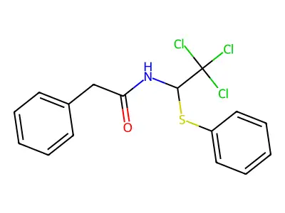 2-phenyl-N-(2,2,2-trichloro-1-phenylsulfanylethyl)acetamide structure