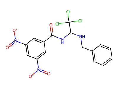N-[1-(benzylamino)-2,2,2-trichloroethyl]-3,5-dinitrobenzamide structure