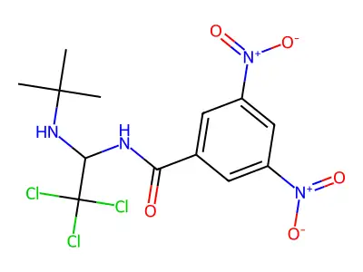 N-[1-(tert-butylamino)-2,2,2-trichloroethyl]-3,5-dinitrobenzamide structure