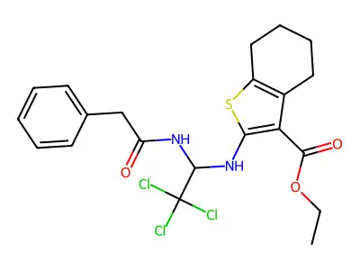 ethyl 2-({2,2,2-trichloro-1-[(phenylacetyl)amino]ethyl}amino)-4,5,6,7-tetrahydro-1-benzothiophene-3-carboxylate structure
