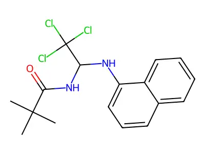 N-(2,2,2-trichloro-1-(naphthalen-1-ylamino)ethyl)pivalamide structure