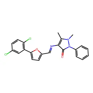4-({(E)-[5-(2,5-dichlorophenyl)furan-2-yl]methylidene}amino)-1,5-dimethyl-2-phenyl-1,2-dihydro-3H-pyrazol-3-one structure