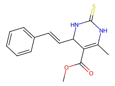 (E)-methyl 6-methyl-4-styryl-2-thioxo-1,2,3,4-tetrahydropyrimidine-5-carboxylate structure
