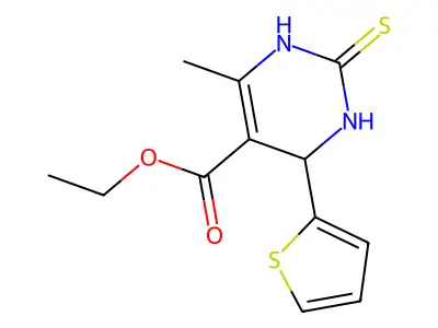 Ethyl 4-methyl-2-sulfanyl-6-(thiophen-2-yl)-1,6-dihydropyrimidine-5-carboxylate structure