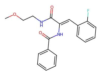 N-[1-(2-fluorophenyl)-3-(2-methoxyethylamino)-3-oxoprop-1-en-2-yl]benzamide structure