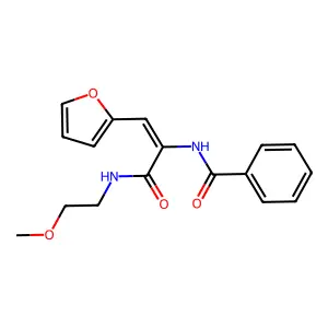 N-(1-(Furan-2-yl)-3-((2-methoxyethyl)amino)-3-oxoprop-1-en-2-yl)benzamide structure