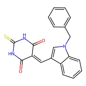 5-((1-benzyl-1H-indol-3-yl)methylene)-2-thioxodihydropyrimidine-4,6(1H,5H)-dione structure